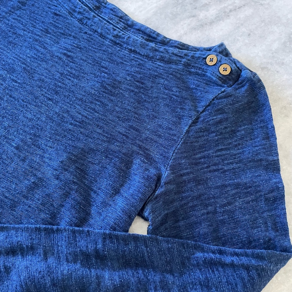 J Crew Painters Tee Indigo Boatneck with Gold Buttons
